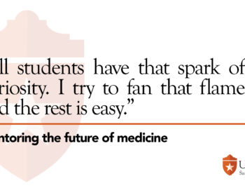 Picture with a quote from the article: “All students have that spark of curiosity. I try to fan that flame and the rest is easy,”