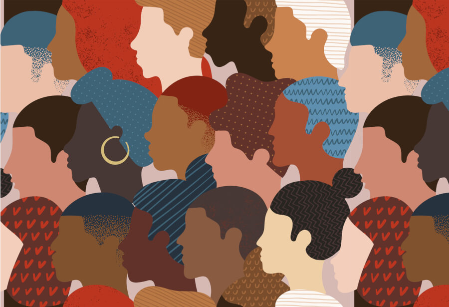 Illustration of a seamless pattern of many different people.