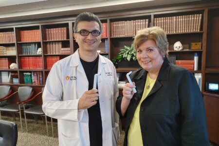 Photo of Ali Seifi, MD, with Marilyn Moritz of KSAT-TV