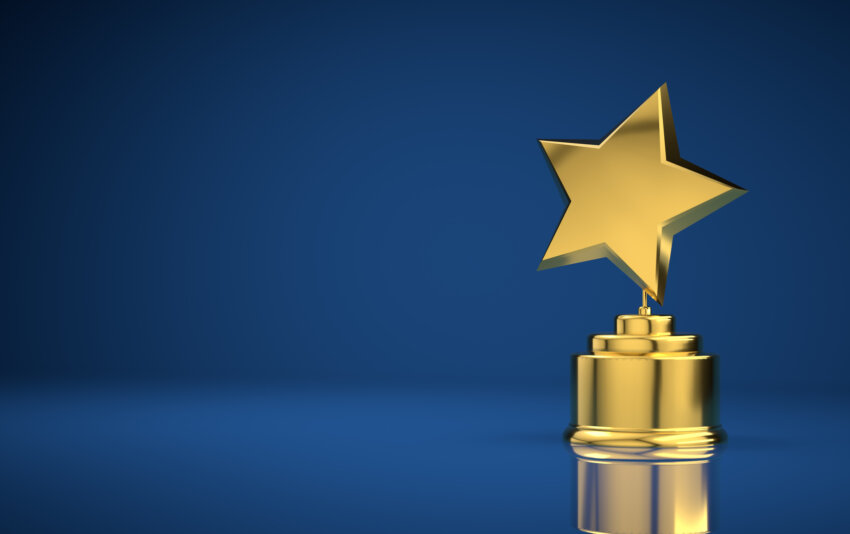 Star trophy with blue background.