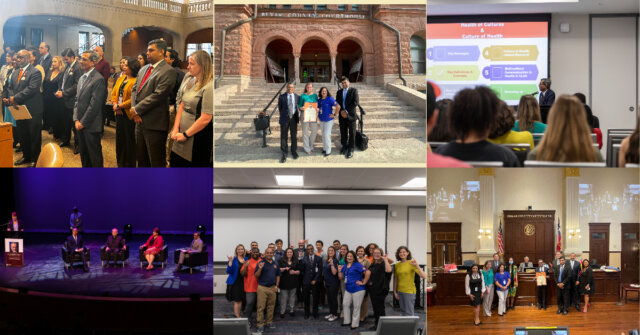 A collage of photos taken at Public Health Week events, featuring School of Public Health leaders.