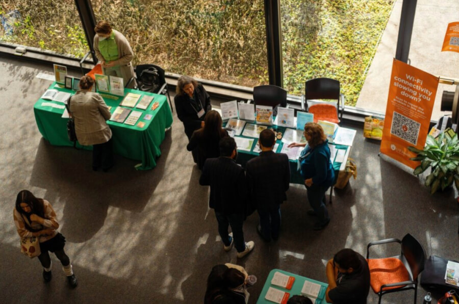 An aerial shot of the event's community partner tables.