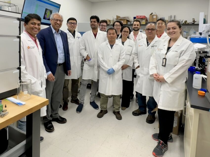 Afaf Saliba Jaafar in the lab of Kumar Sharma, MD, FAHA, FASN, chief of the Division of Nephrology and director of the Center for Precision Medicine