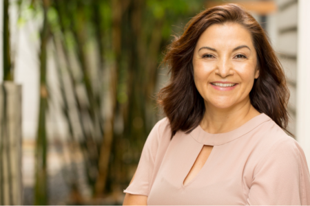 Female patient smiles.