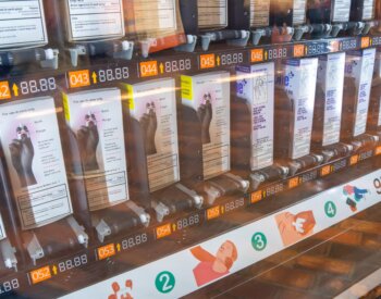 Boxes of naloxone inside a naloxone vending machine