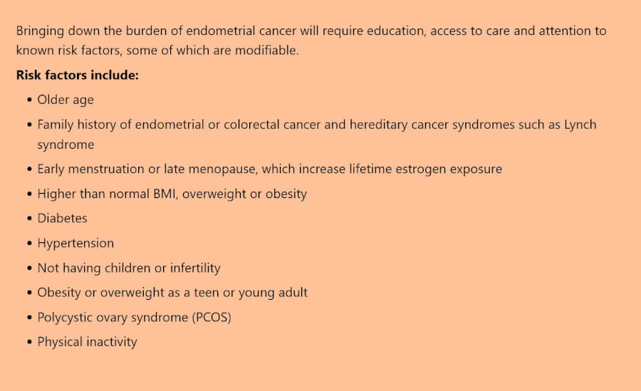 Endometrial cancer risk factors list