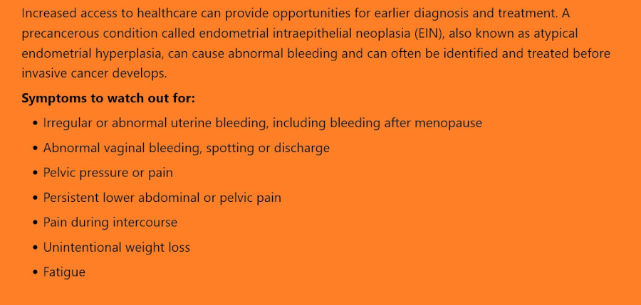 Endometrial cancer symptoms list